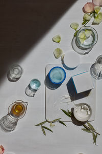 High angle view of drink on table