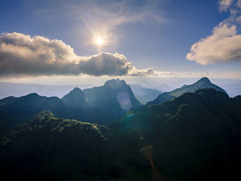 Scenic view of mountains against sky during sunset