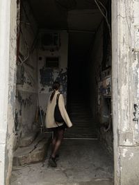 Low section of man working at construction site