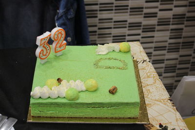 High angle view of cake on table