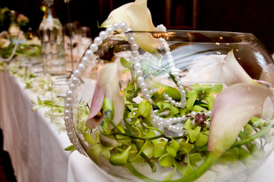 Close-up of ice cream in glass on table