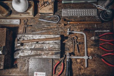 High angle view of work on table