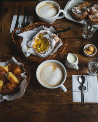 High angle view of breakfast on table