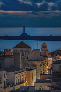 High angle view of buildings in sea