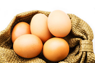 Close-up of eggs in basket