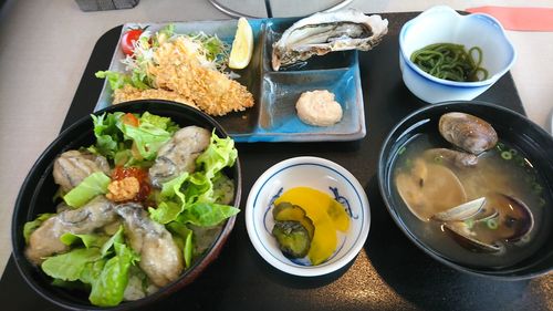 High angle view of vegetables in bowl on table