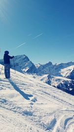 Scenic view of snow covered mountains