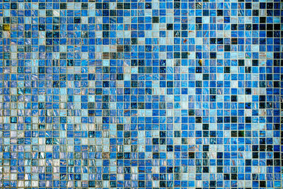 Abstract full frame texture shot of blue mosaic tiles