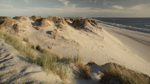 Scenic view of beach against sky during sunset