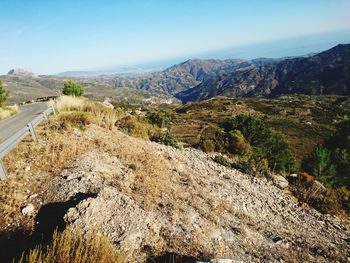 Scenic view of mountains against clear sky