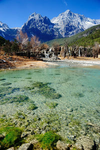 Scenic view of snowcapped mountains against sky