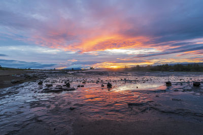 Sunrise at strokkur geyser, iceland