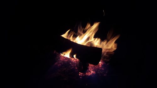 Close-up of fire in the dark