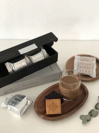 Close-up of coffee cups on table