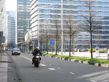 People walking on city street