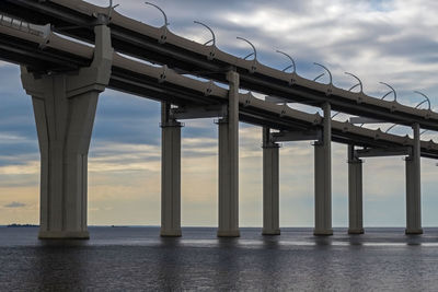 Low angle view of bridge over sea against sky