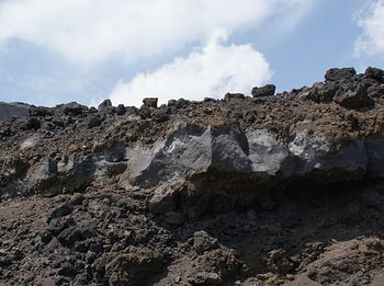 Low angle view of rock formations against sky