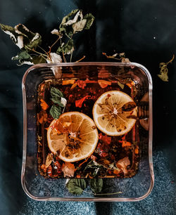 High angle view of fruits on table