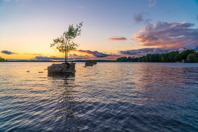 Scenic view of sea against sky during sunset