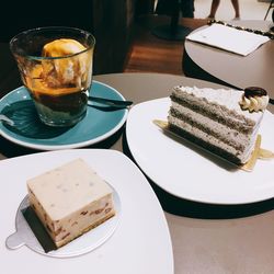 Close-up of cake served on table