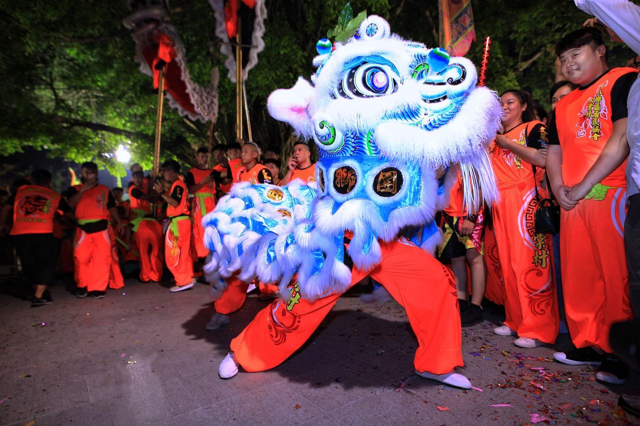 group of people, real people, costume, large group of people, dancing, celebration, men, arts culture and entertainment, performance, traditional festival, disguise, clothing, crowd, multi colored, mask, festival, traditional clothing, carnival - celebration event, obscured face