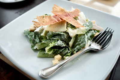 High angle view of food in plate