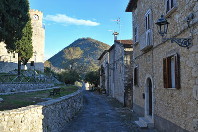 A street between old houses in pico, a medieval village in lazio, italy.