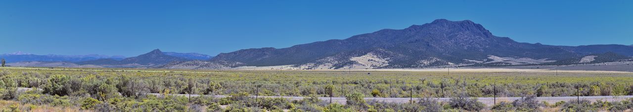 Scenic view of field against clear blue sky