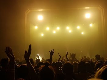 Crowd at music concert at night