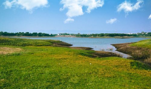 Scenic view of land against sky