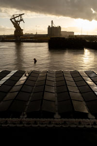 Scenic view of pier against sky during sunset