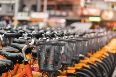 Close-up of bicycles