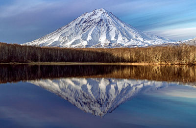 Scenic view of snowcapped mountains against sky during winter