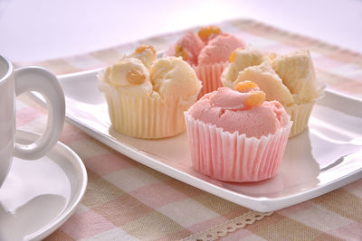 Close-up of cupcakes on table