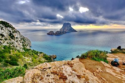 Scenic view of sea against cloudy sky