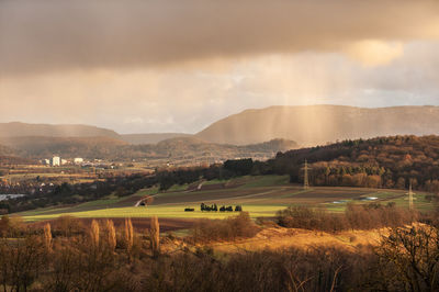 Scenic view of landscape against sky during sunset