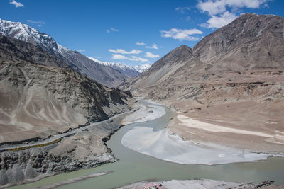 Scenic view of snowcapped mountains against sky
