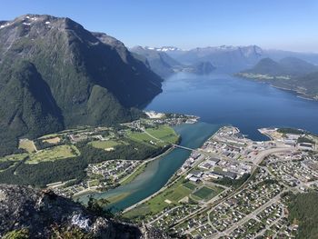 High angle view of buildings in city