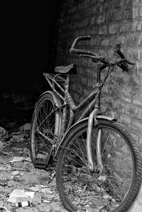 Bicycle parked in abandoned building