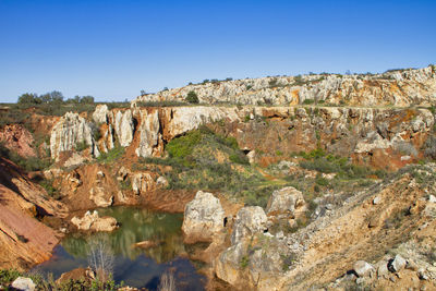 Rock formations on landscape against clear sky