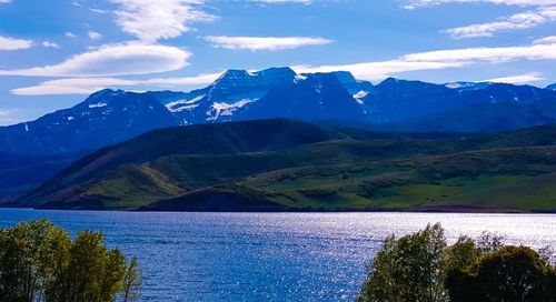 Scenic view of snowcapped mountains against sky
