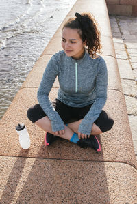 Young girl resting after exercise