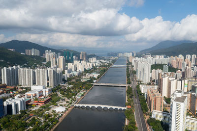 High angle view of cityscape against sky