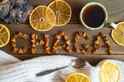 Directly above shot of tea cups on table