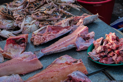 High angle view of fish for sale at market