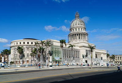 View of buildings against blue sky