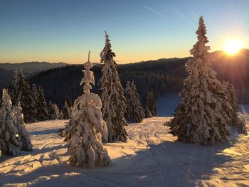 Scenic view of landscape against sky during winter