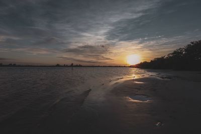 Scenic view of beach against sky during sunset