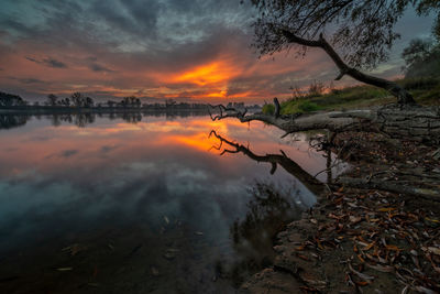 Scenic view of lake against sky during sunset