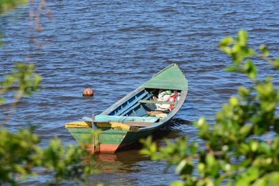 High angle view of boat in lake